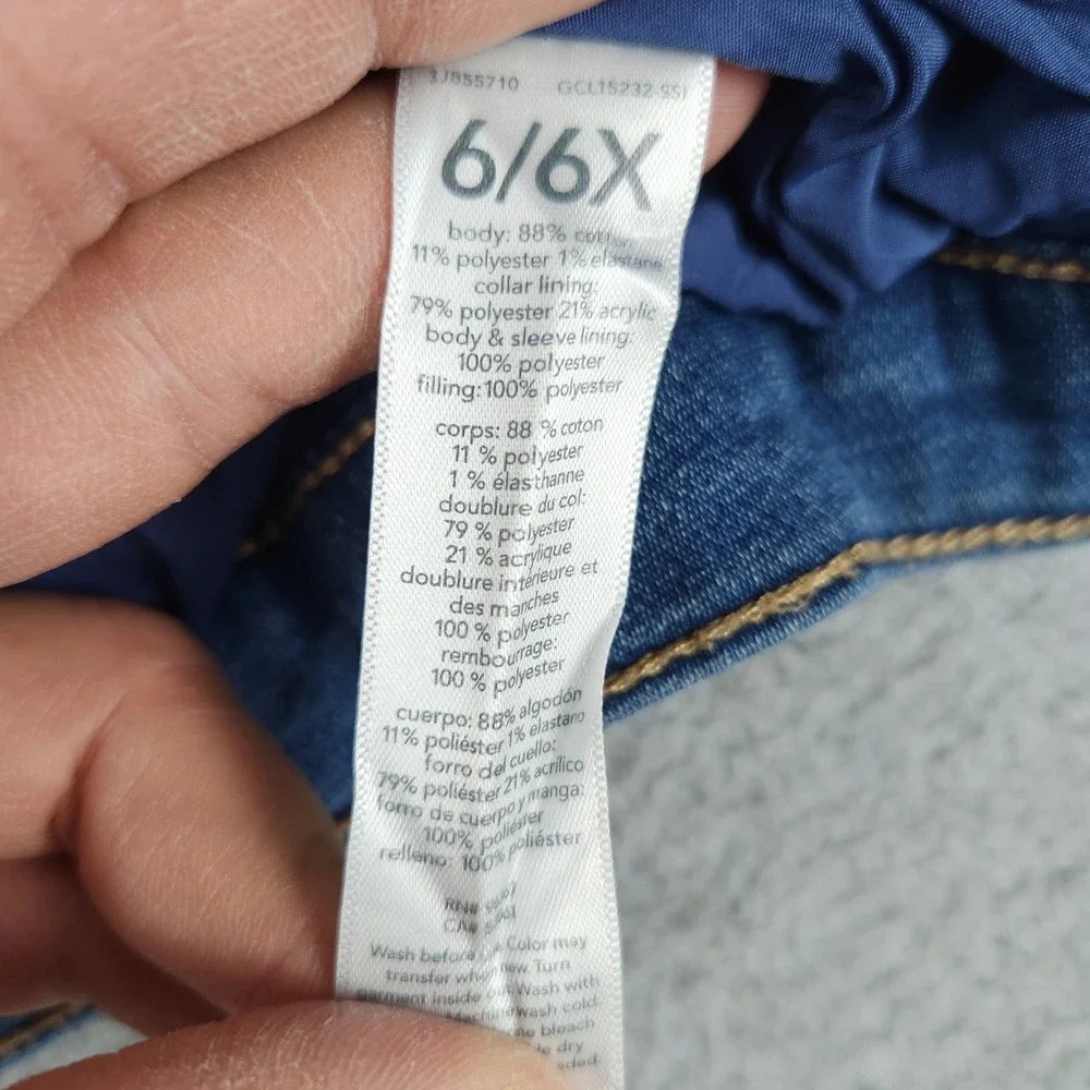 OshKosh B'gosh Trucker Jacket Girls 6/6X Blue Denim Sherpa Collar Button Front